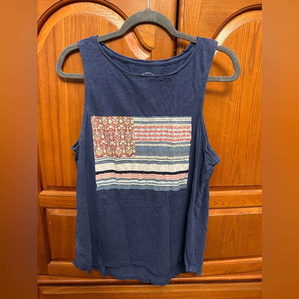 Lucky Brand patchwork flag tank with embellishments gently worn size XL